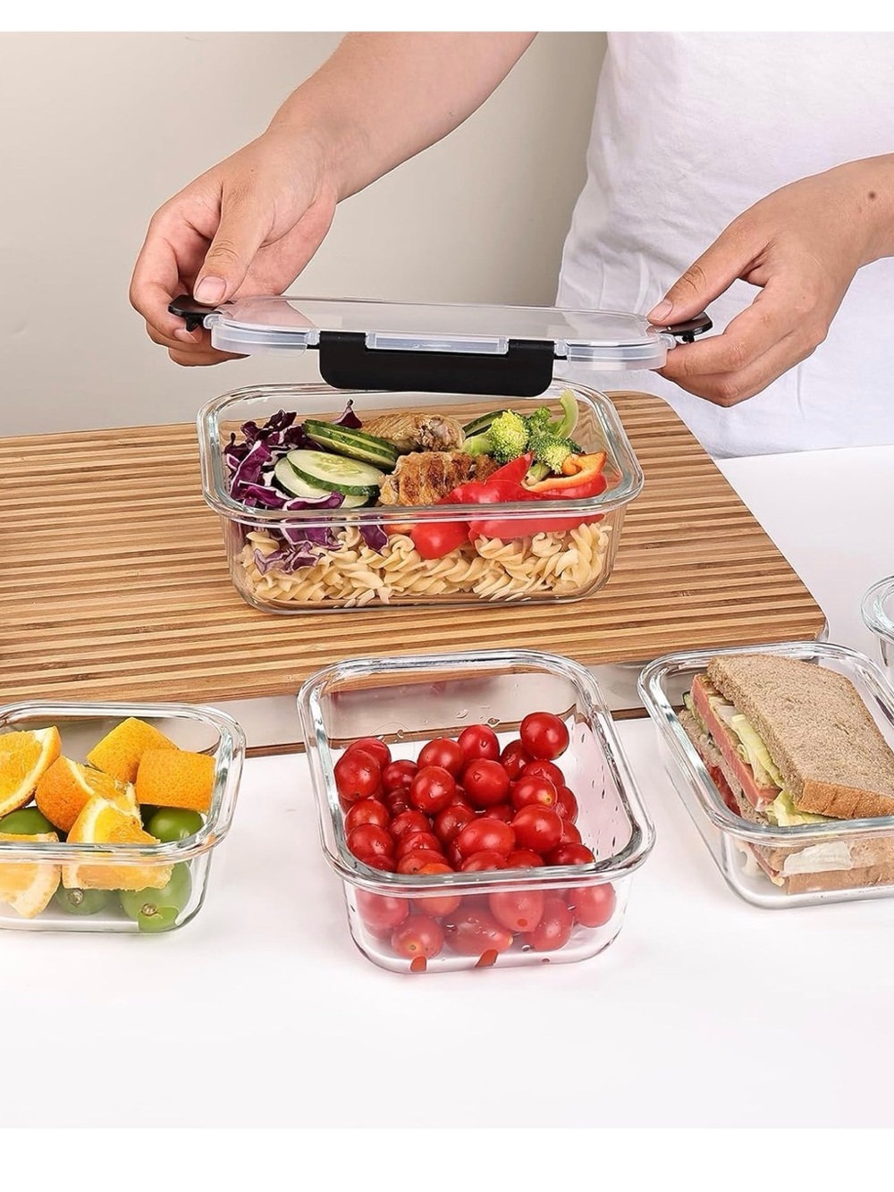 Clear Glass Food Storage Containers with Black Locking Lids - Set of 4